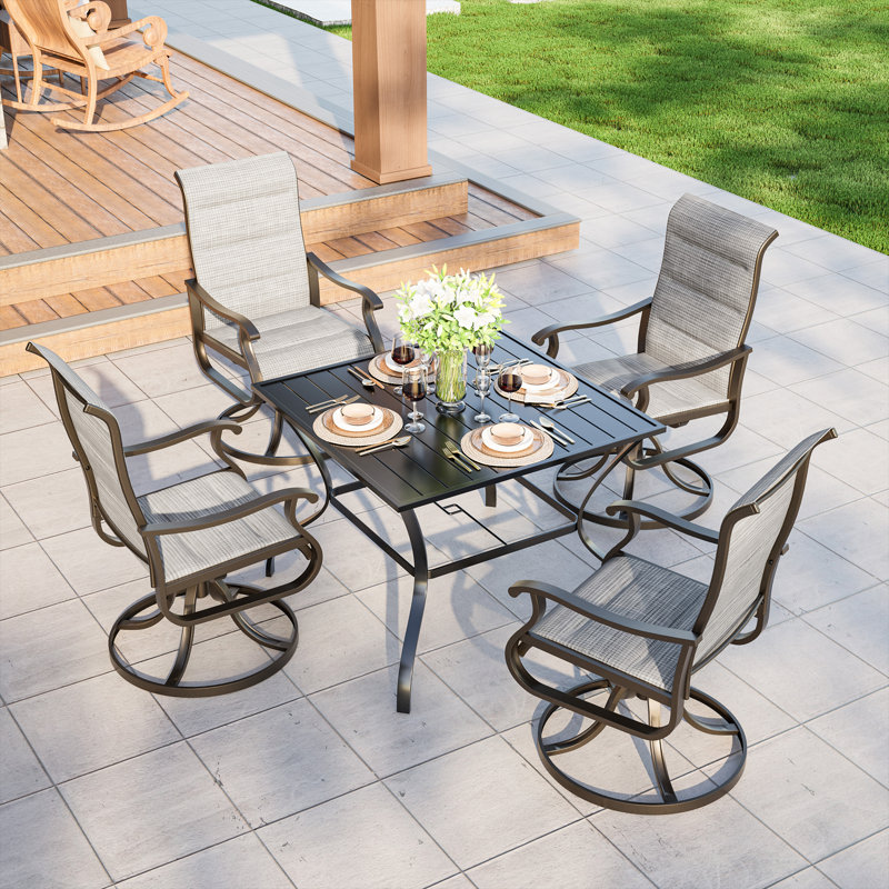 5-Piece Outdoor Swivel Patio Dining Sets, 360° Rotation Metal Frame Patio Chairs with Thickened Teslin Fabric, Armrest Outdoor Dining Chairs for Deck, Backyard