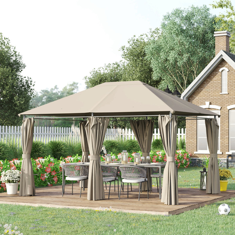 Outsunny 10' X 13' Outdoor Patio Gazebo Canopy Shelter With 6 Removable Sidewalls, & Steel Frame For Garden, Lawn, Backyard And Deck, Khaki