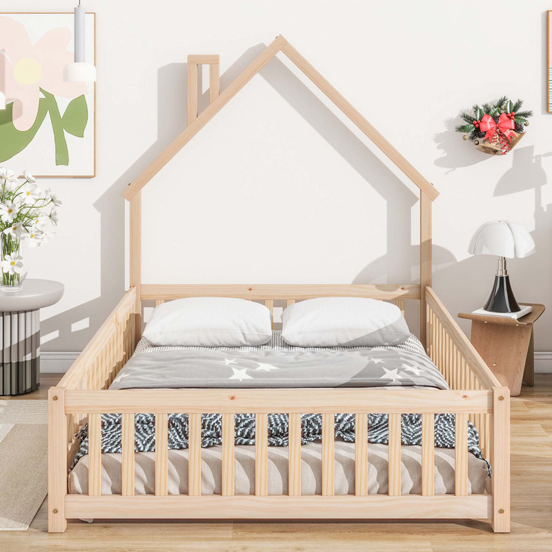 Lit de tête de lit en forme de maison, Naturel, Double