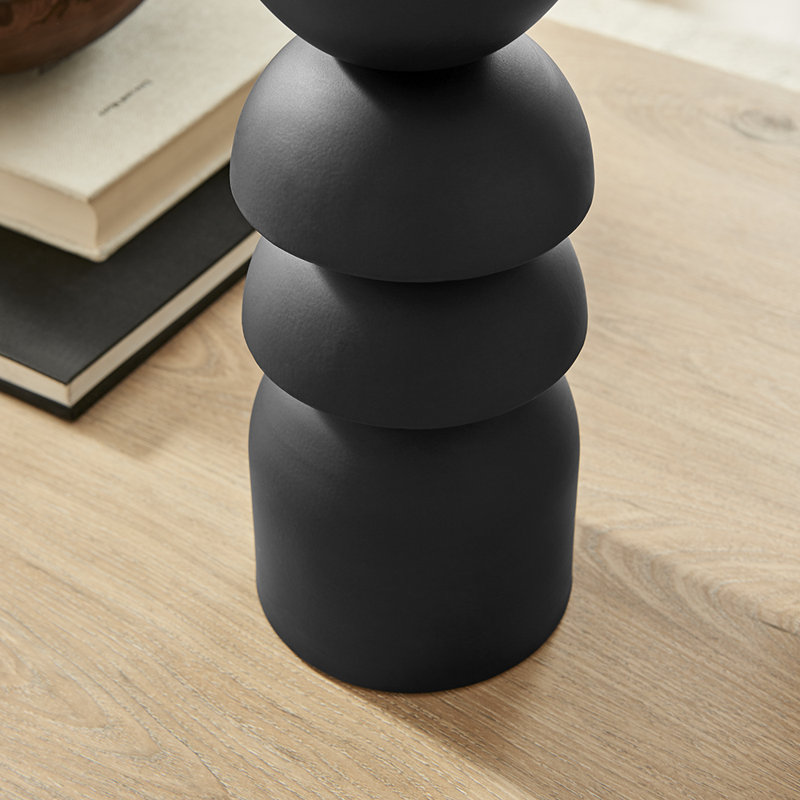 Porte-bougie en métal noir empilé sculpté - ensemble de 2
