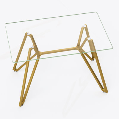 47.3-Inch Rectangular Glass Dining Table, Suitable For 1-6 People, Modern Style Home Kitchen Dining Table, Equipped With Sturdy Metal Table Legs,Suitable For Dining Room,Living Rooms