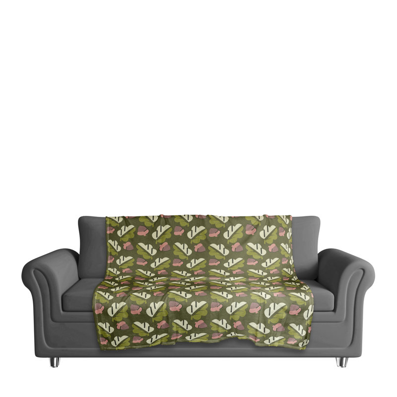  Jeté à motif de glands et de feuilles, Vert / brun / beige
