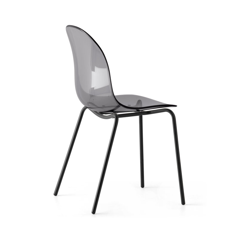 Academy Armless Chair with Metal Frame, Transparent Smoke Gray/matte Black