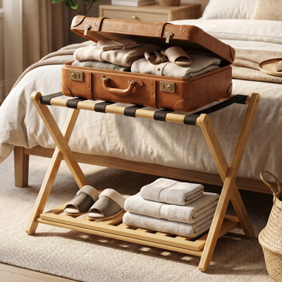 Valise de voyage pliable avec étagère, porte-valise pliable en bambou, porte-bagage, pour chambre d'amis, hôtel, chambre à coucher