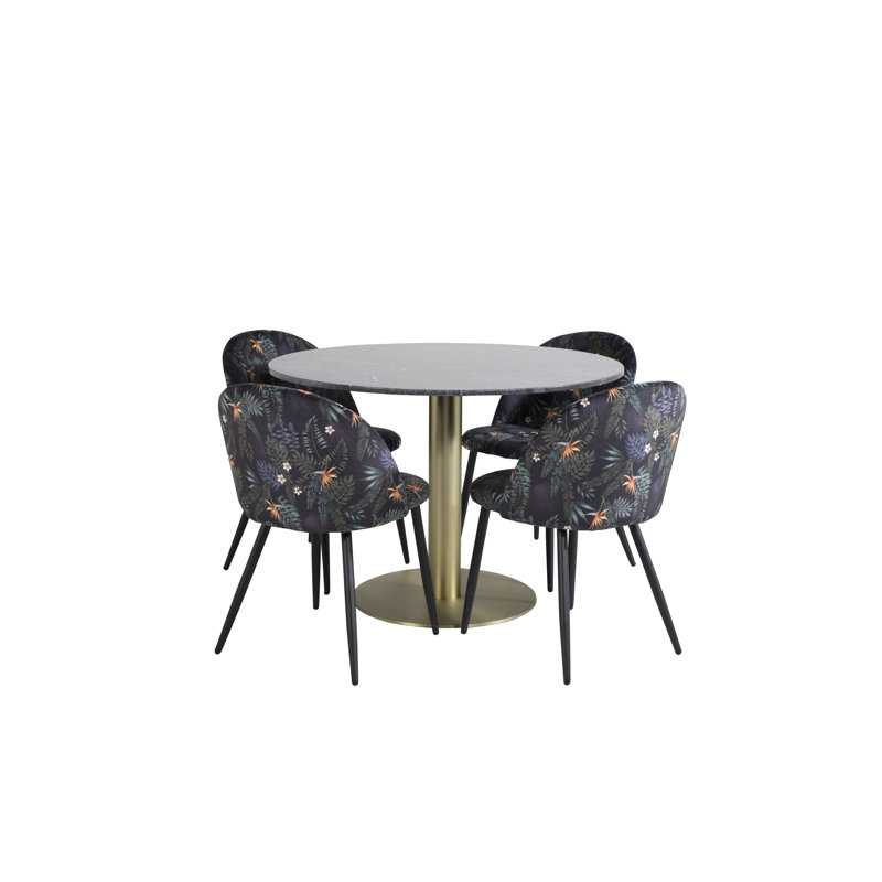 Roth 4 - Person Dining Set, Black, Gold