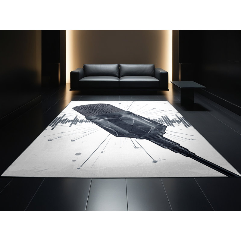 Machine Washable Osnas Streamer Setup Mic Modern Geometric Rug in Blue – Black Binding, 2x3