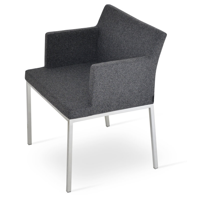 Upholstered Metal Armchair, Marble Wool, Chrome