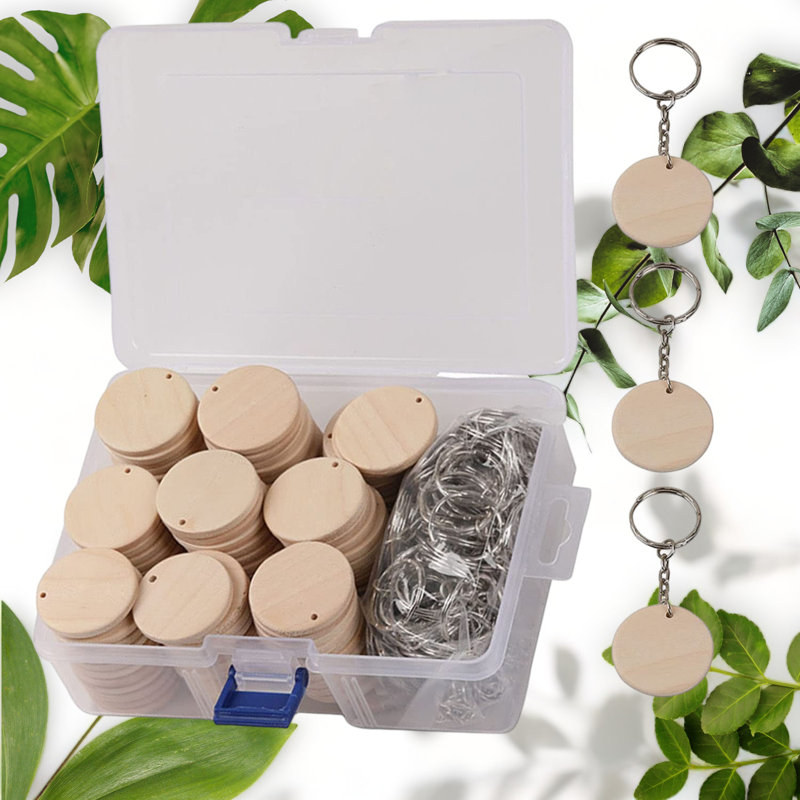 50-Piece Wooden Keychain DIY Crafting Set