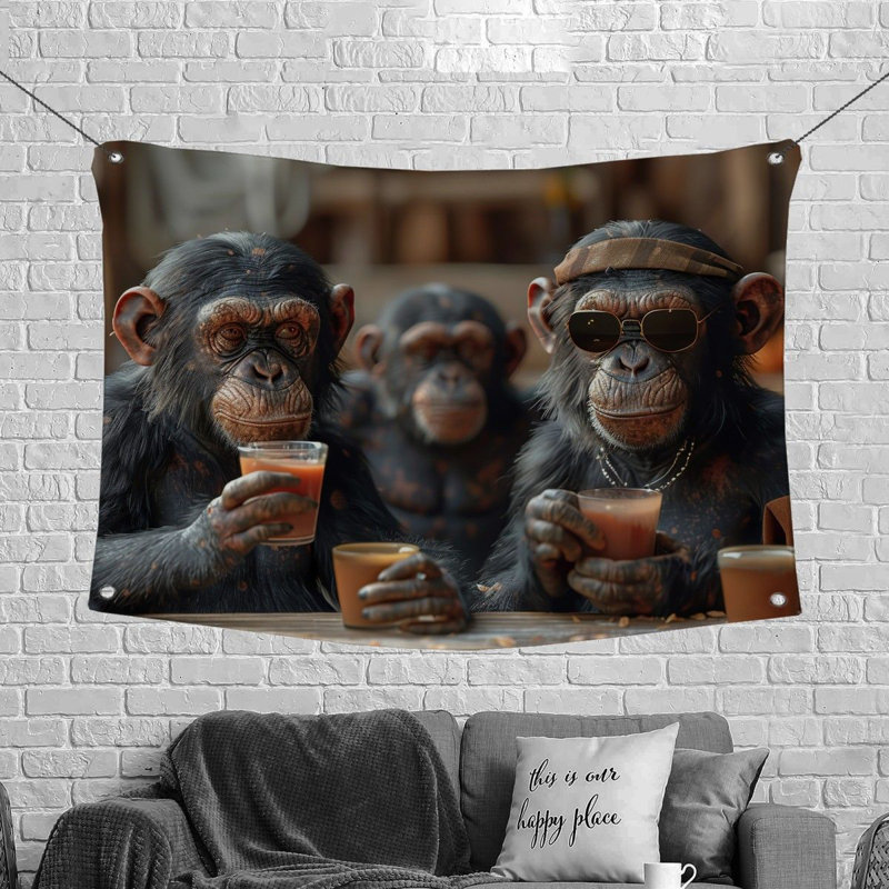 Chimpanzees Break Wall Tapisserie - Artwork Wall Decor_12950, H 50 po x l 60 po