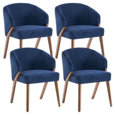 Chaises de salle à manger modernes, chaise d'appoint rembourrée en tissu avec pieds en bois pour la cuisine et la salle à manger, bleu marine