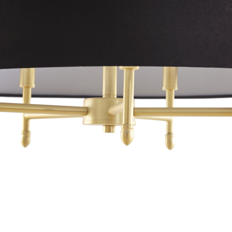 Gold and Black Brass Drum Shade Chandelier with Adjustable Height