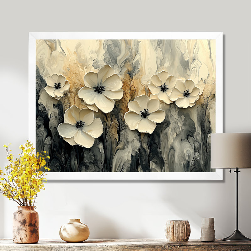 Ilaisaane crème fleurs abstraites dans le vent II - fleurs abstraites, art mural, Reproduction encadrée d'une seule photo
