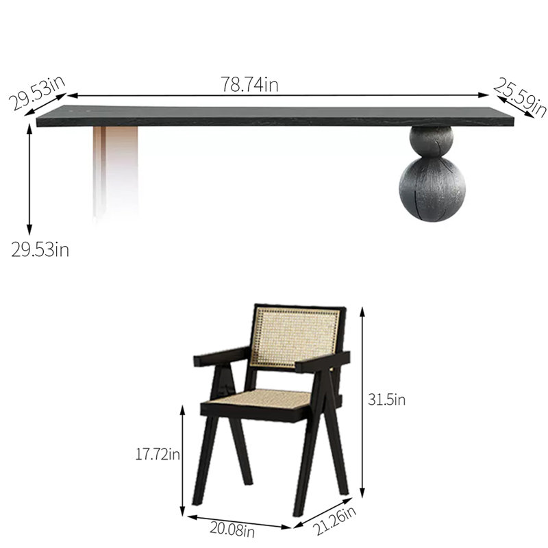 Ensemble de salle à manger rectangulaire, H 29,53 po x L 78,74 po x l 29,53 po
