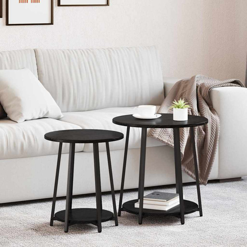  Side Table Set With Shelf 2 Pcs Black Oak 50 X 50 X 51 Cm, Black Oak