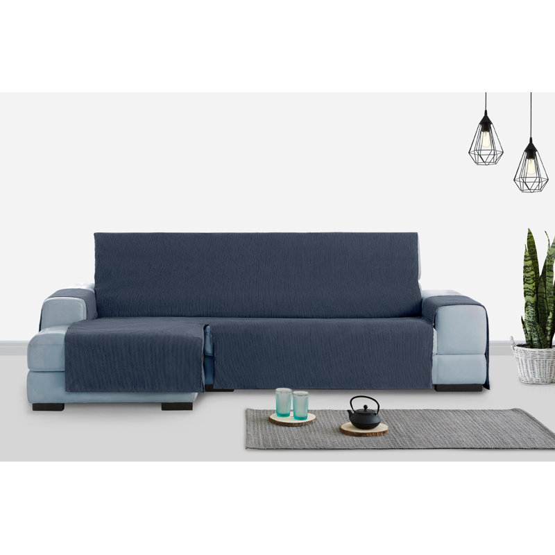 Birbal Box Cushion Chaise Lounge Slipcover, Blue, 220cm H x 240cm W x 3cm D