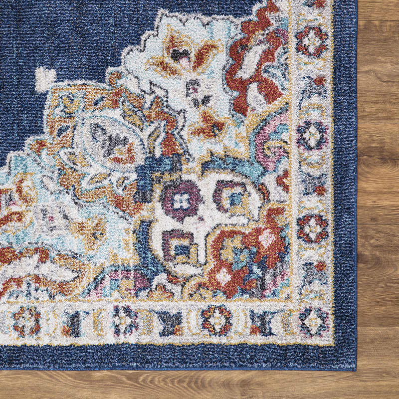 Tapis bleu marine Medallion, Rectangle 6 pi 7 po x 9 pi 3 po