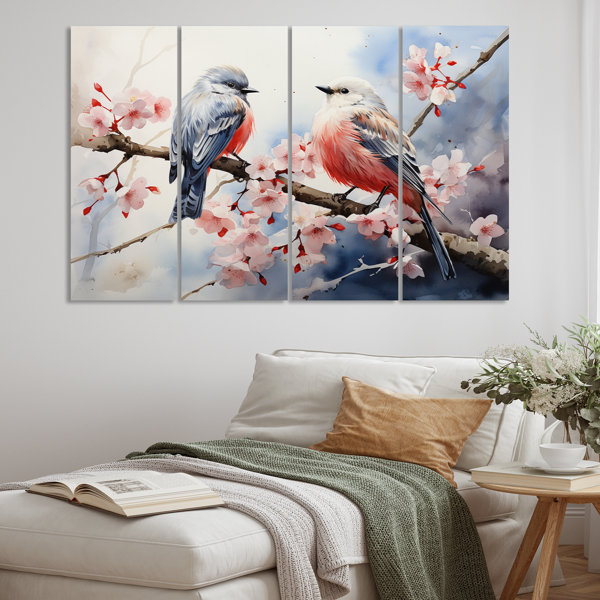 DesignArt Asian Art Sumi Bird Serenity IV On Metal 4 Pieces Print | Wayfair