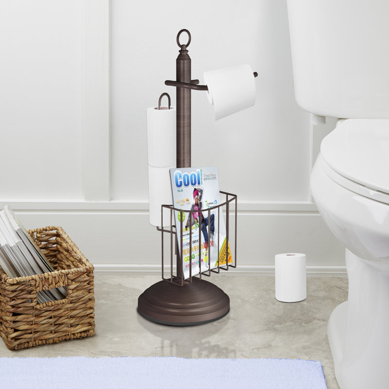 Porte-papier hygiénique sur pied avec rangement, Bronze huilé