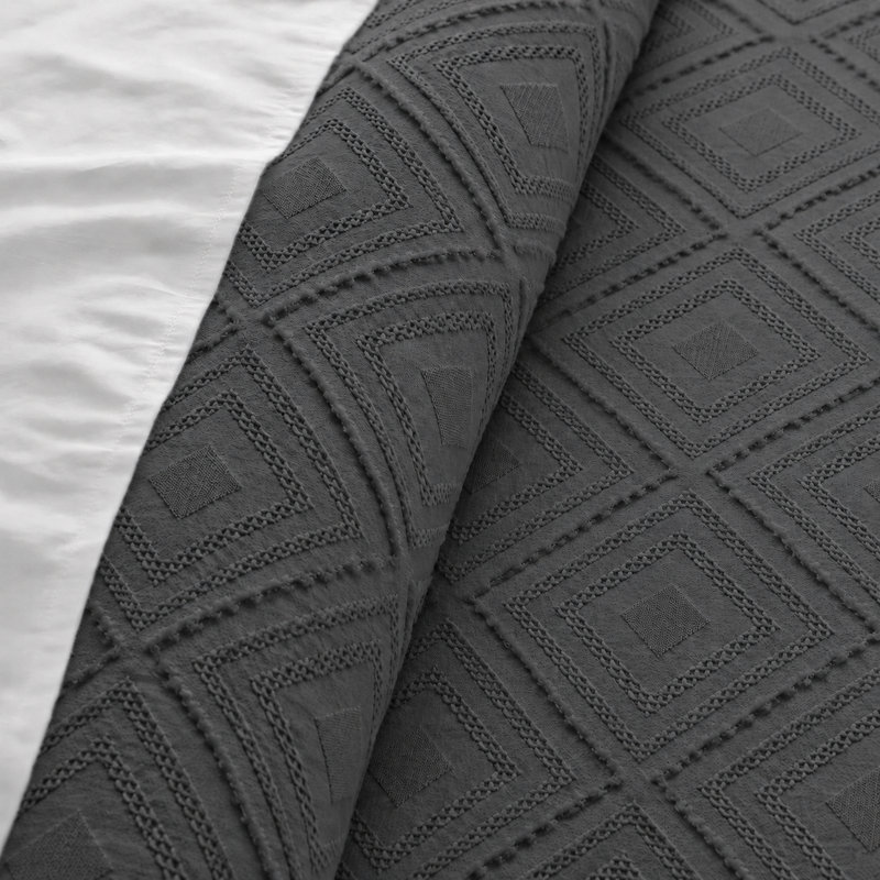  Parure de lit carrée en microfibre prélavée, Gris foncé, Housse de couette pour grand lit + 2 taies décora