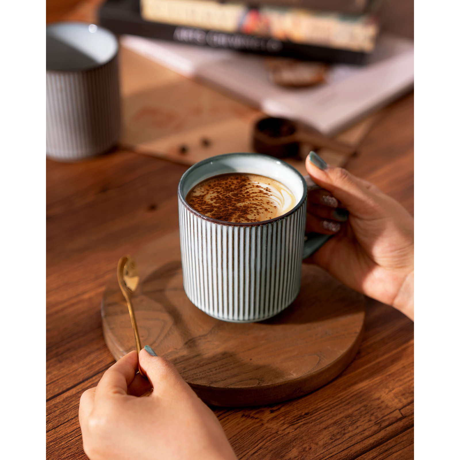Azal Stoneware Coffee Cup, Smoky Blue