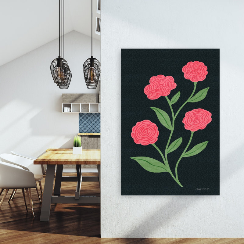 Estampe murale abstraite contemporaine représentant un paysage de roses avec pétales et tiges, H 60 po x l 40 po