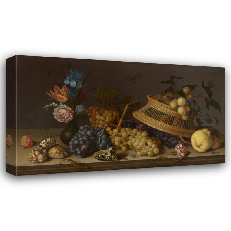 «Nature morte de fleurs, de fruits, de coquillages et d'insectes» par Balthasar Van Der Ast - Art mural sur toile tendue avec châssis