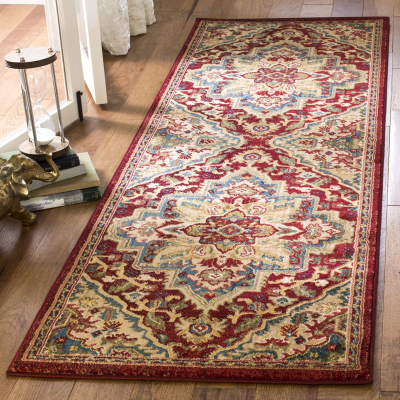 Tapis rouge Kurtz, Tapis de couloir 2 pi 6 po x 6 pi, Red/Beige