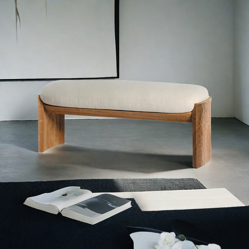 Banc rembourré en tissu, Brun, H 16,53 po x l 51,18 po x P 17,71 po