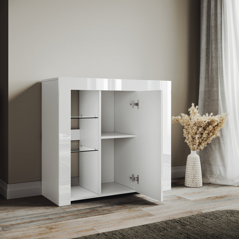 90*35*83cm, Sideboard with LED mood light strip, White