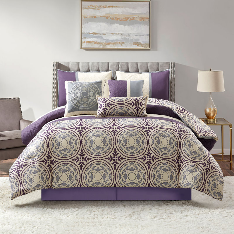 Ensemble d'édredon Camila, Édredon de grande taille et 6 pièces supplément, Mauve