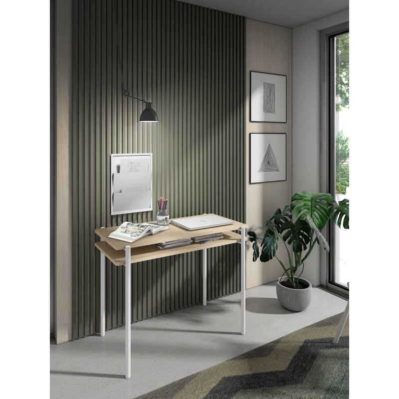 Aalaiya Writing Desk, White, Light Oak