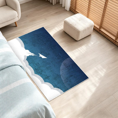 Clear Machine Washable,Plane Flying Clouds Planet Business Indoor Area Rug