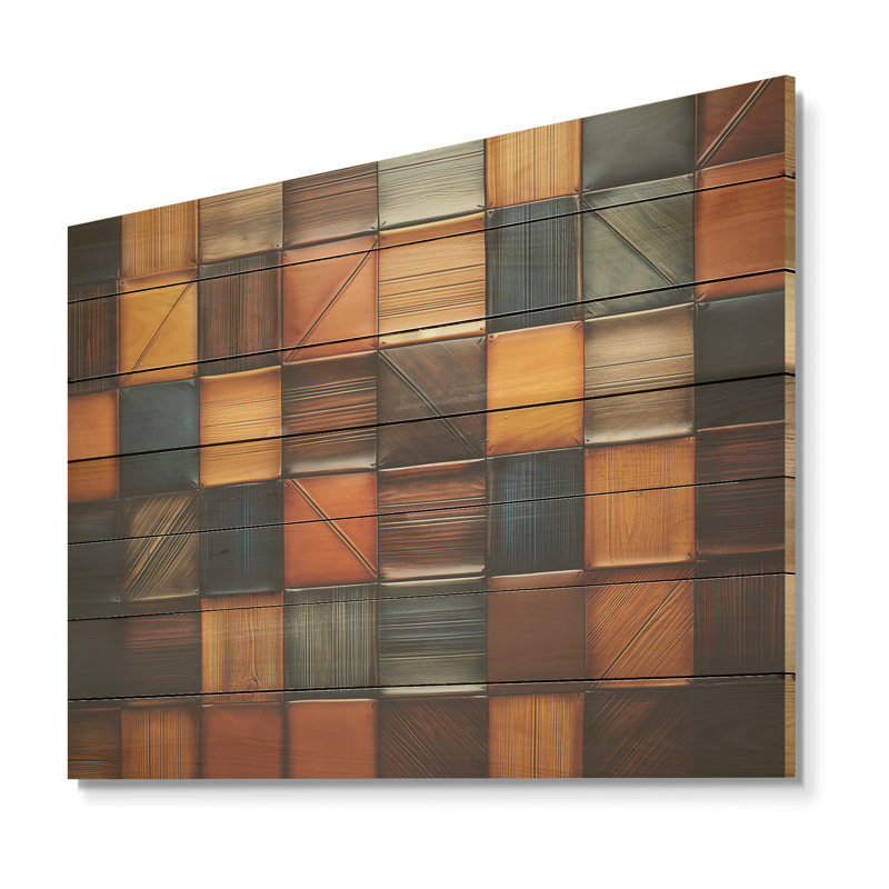 Colourful Earth Colours Tiles VI - Boho Mosaic On Wood Print, 10" H x 20" W x 0.78" D