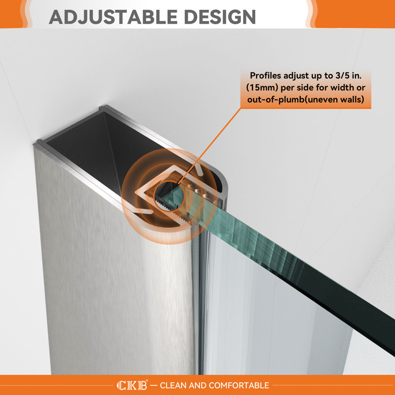 Brushed Nickel 38" x 72" Semi-Frameless Neo-Angle Shower Door