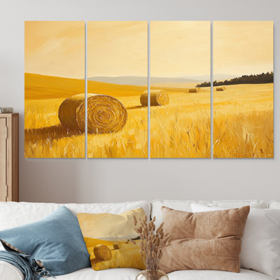 «Yellow Farm Landscape Haystack Hills», ensemble d'art sur toile