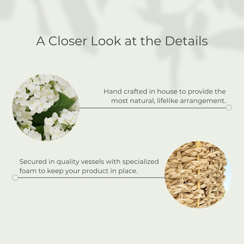 24" White Hydrangea in Natural Seagrass Basket