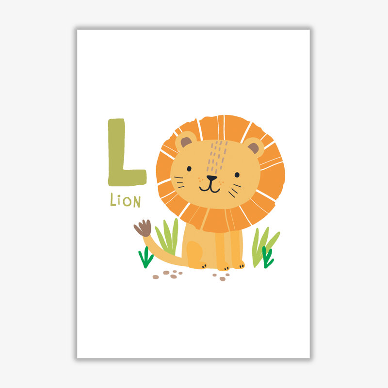 Alphabet Animals, L Is For Lion - Print, 42 cm H x 30 cm W x 1 cm D, No Frame