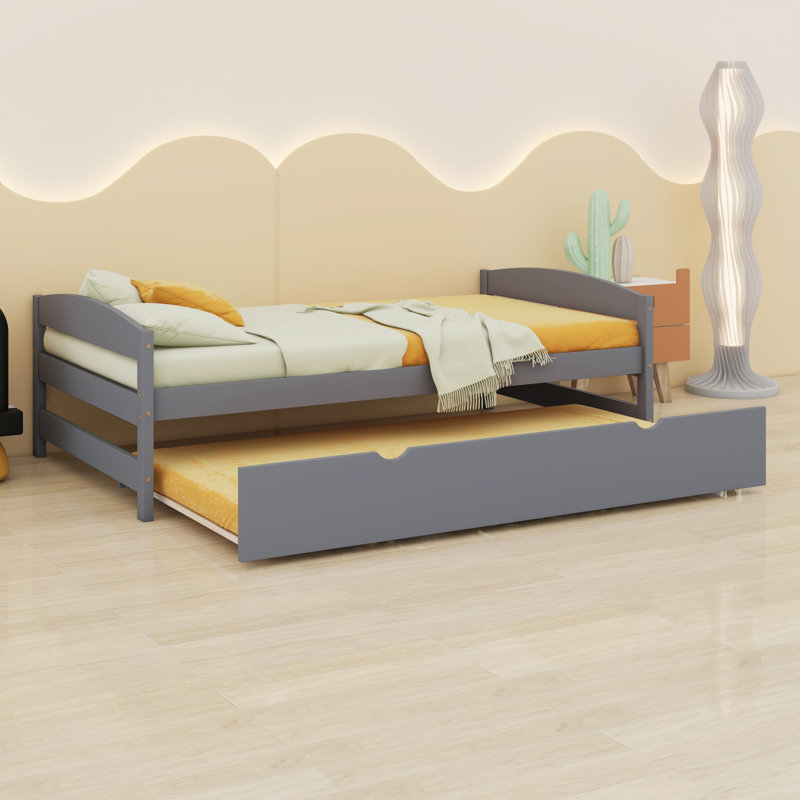 Platform Bed With Trundle Bed, Gray