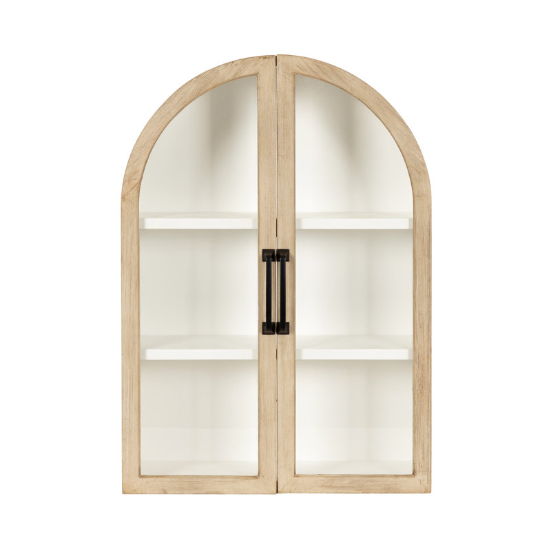 Armoire arquée en bois pour rangement mural, Bois naturel / blanc