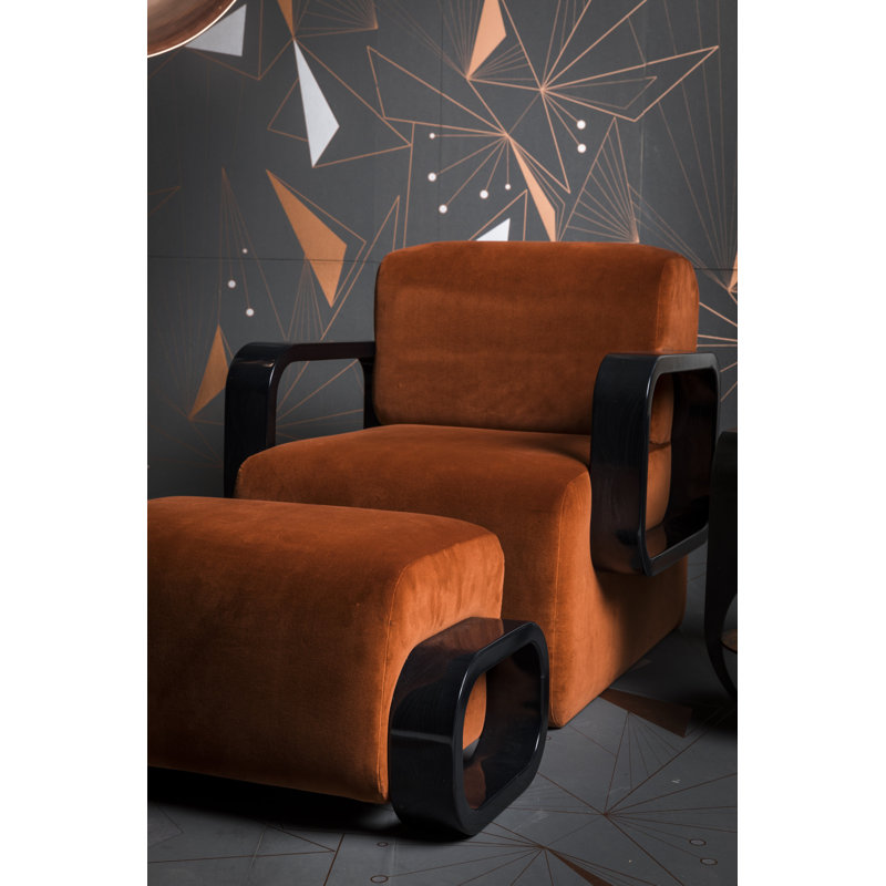 Cayenne Chair with Ottoman, Terra Cotta Velvet, Brown Oak