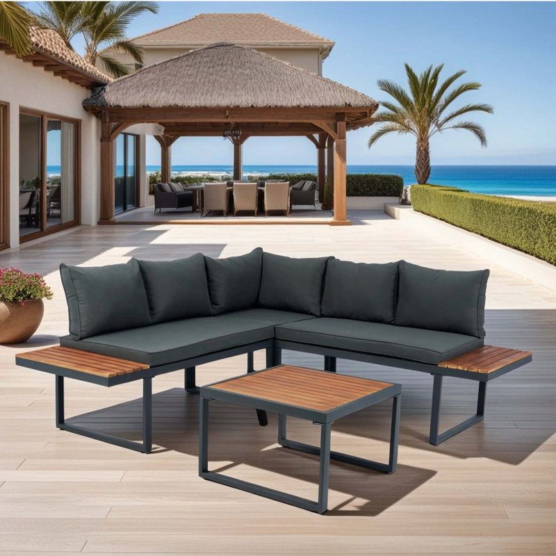 Ensemble de conversation modulaire en osier pour terrasse avec canapé d'appoint et ensemble de conversation 4 pièces 5 pièces avec table d'appoint et coussins