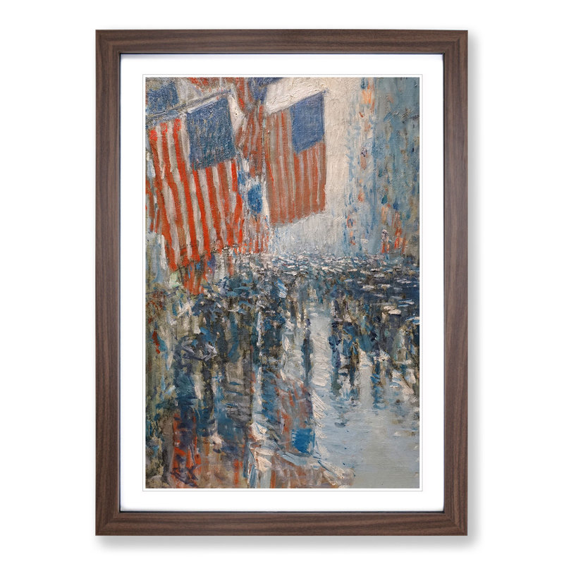 Rainy Day on Fifth Avenue by Childe Hassam - Picture Frame Painting, 36cm H x 27cm W x 2cm D, Walnut Framed