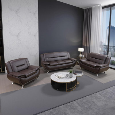 3-Piece Faux Leather Upholstered Living Room Sofa Set