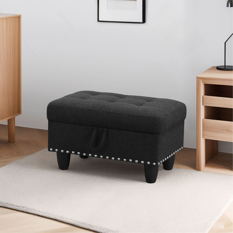Banc repose-pieds rectangulaire avec rangement, repose-pieds capitonné à boutons avec rangement caché, repose-pieds rembourré à garniture rivetée pour le salon du vestibule