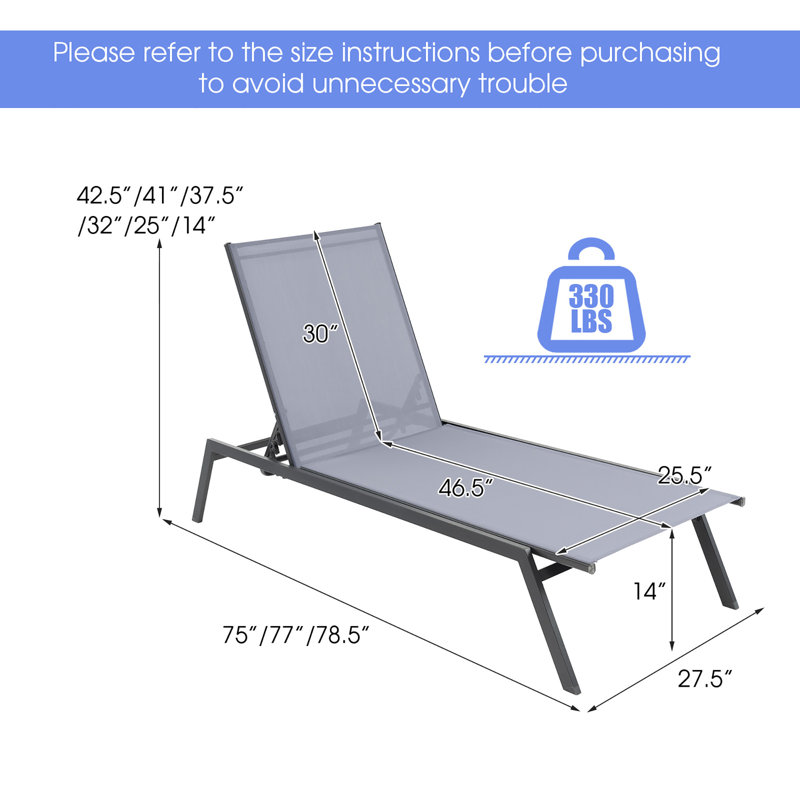 Chaise longue simple inclinable 78,5 po Alterf