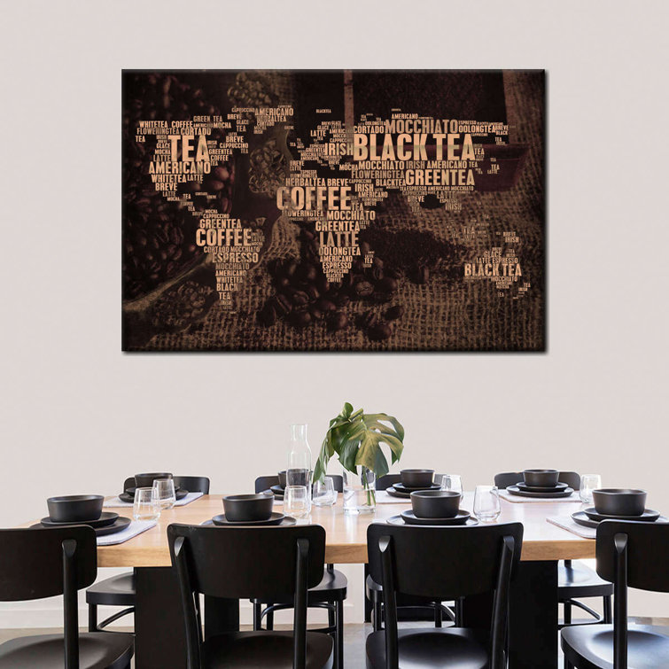 Food And Drink Typography " Tea Coffee World Map Canvas Print " by NolanGrafix on Canvas