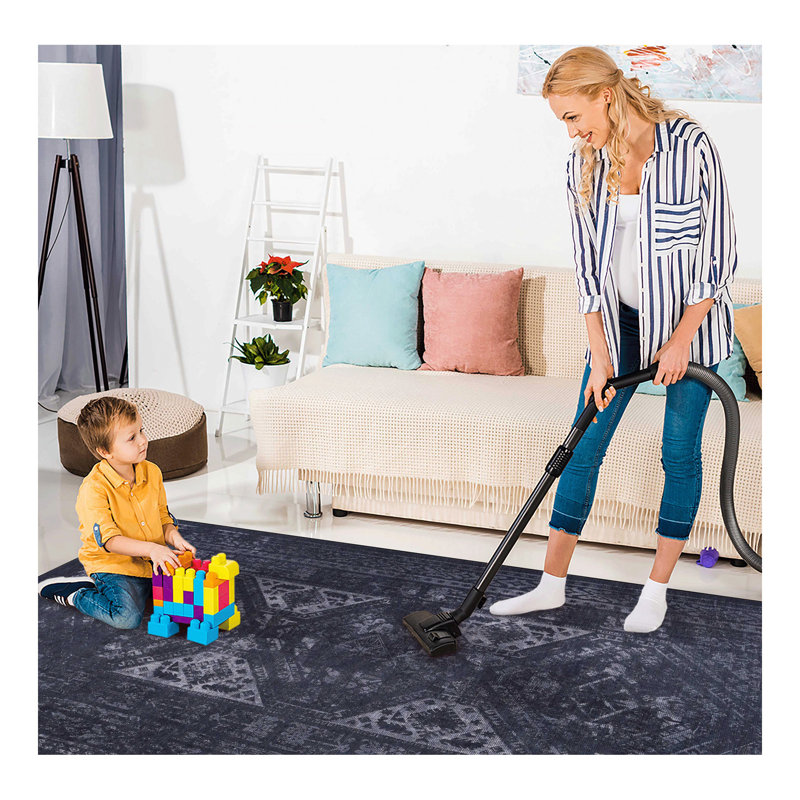 Tapis de couloir 2 pi 6 po x 10 pi lavable, à poils courts, antidérapant, antidérapant, pliable, adapté aux enfants et aux animaux de compagnie - Tapis pour salon, chambre à coucher, cuisine, salle à manger (noir / gris, 2 "6" x 10 ")
