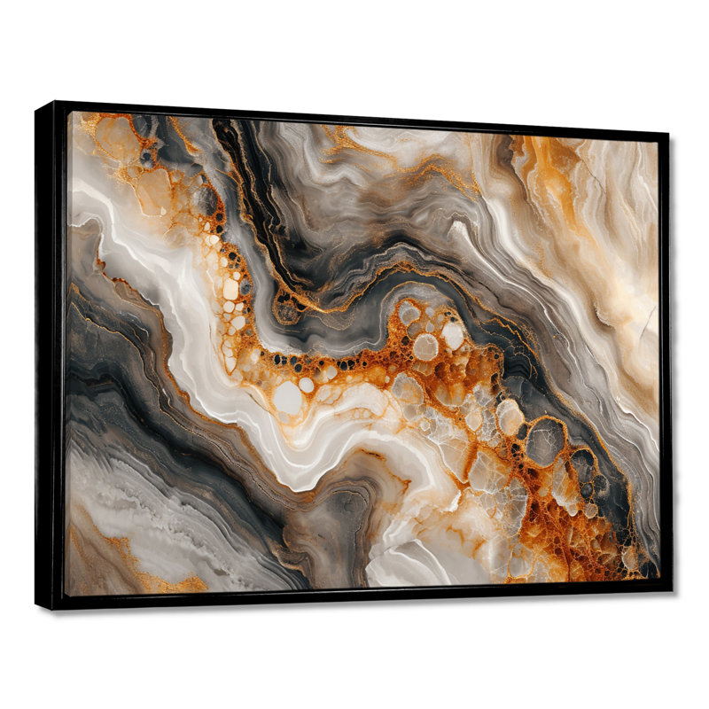 «Slab Structures Orange Grey Agate - Marble Wall Art Living Room», H 12 po x l 20 po x P 1 po, Toile avec cadre flottant noir