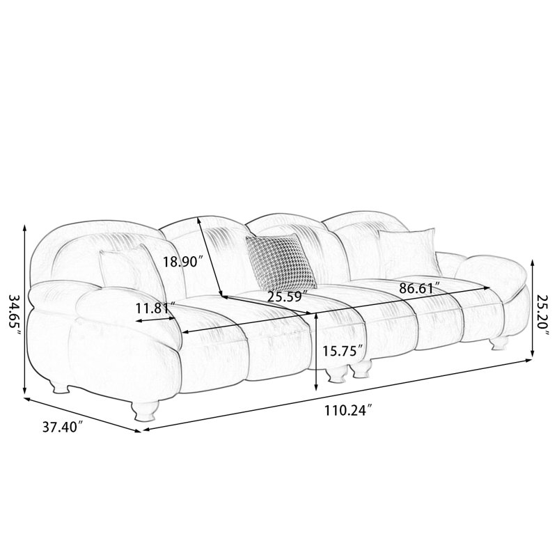 Canapé modulaire gris en polyester, H 34,65 po x l 110,24 po x P 37,4 po, Gris