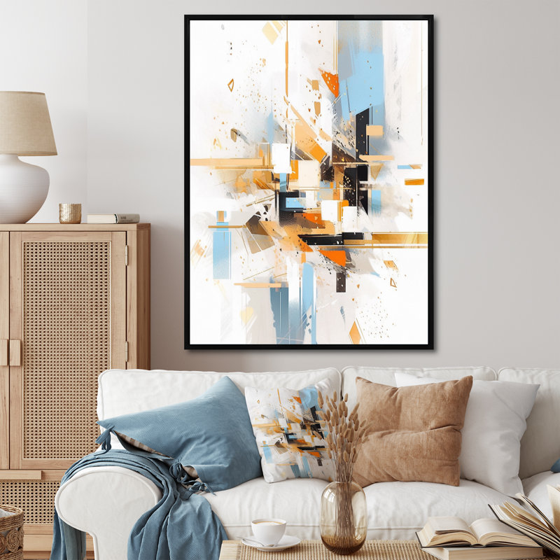 Beliziare Orange Blue Symmetric Abstractions - reproduction sur toile, H 32 po x l 16 po x P 1 po, Cadre flottant noir
